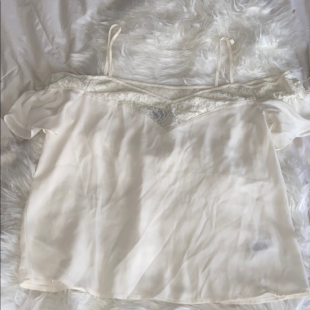 Cream Lace Trim Off the Shoulder Top